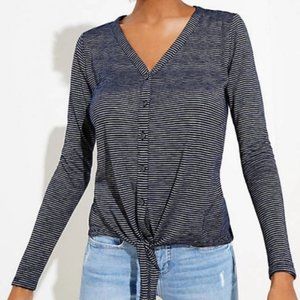 Loft Tied Button Down Long Sleeve Top Navy